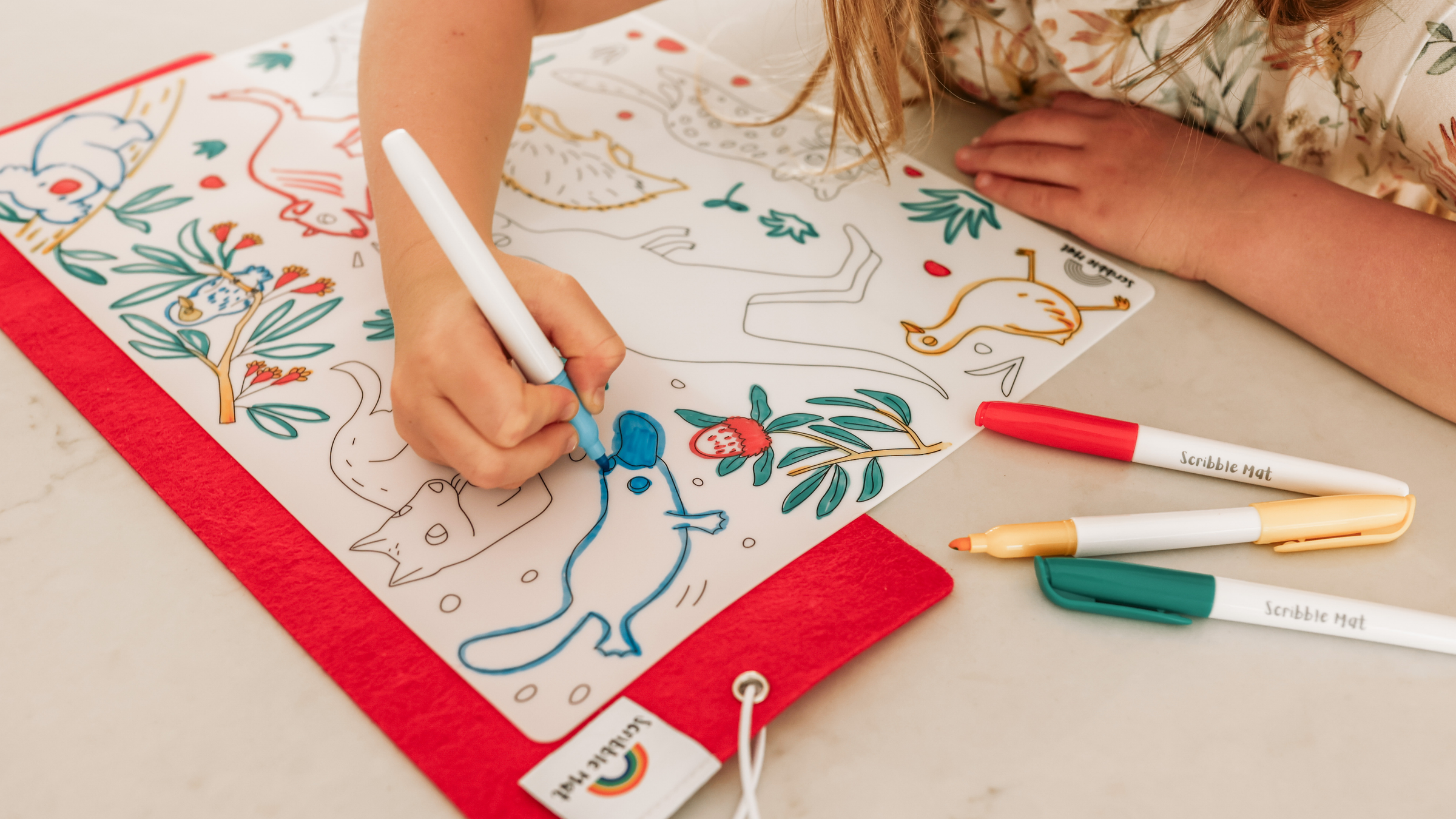 Australia child kids colouring mat reusable colour native animals wildlife drawing how to draw kangaroo koala platypus scribblemat hey doodle