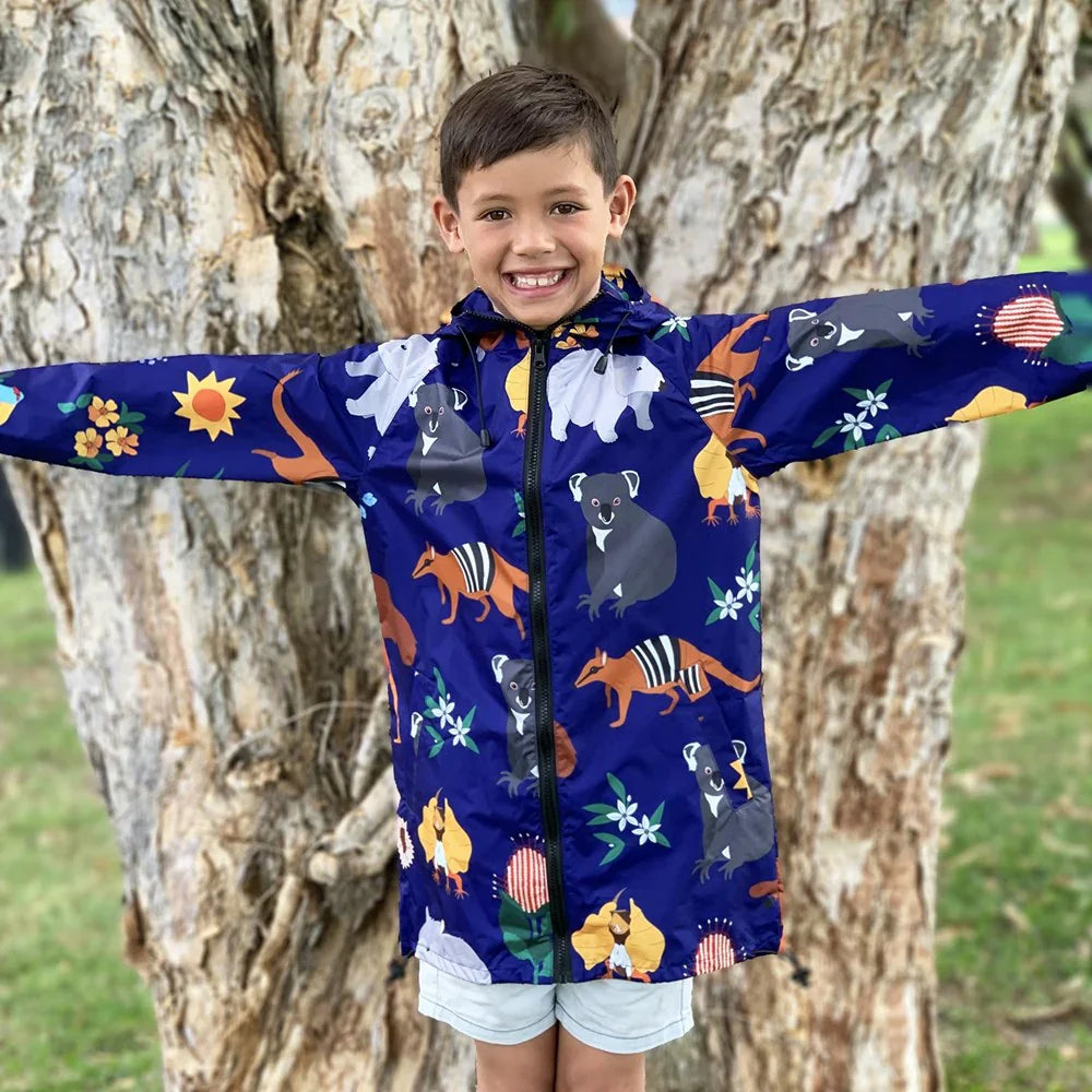 Australia best raincoat kids waterproof hooded rain jacket wildlife animal