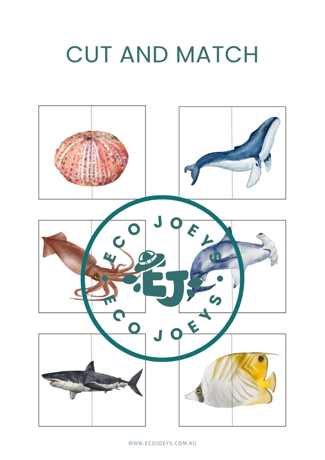 Australian Ocean Animals Cut & Match - Free Digital Download (2 pages)