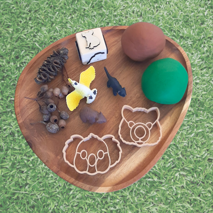 Australia sensory playdough activity kit bush nature play gumnut gumleaf stamp cutter embosser animals