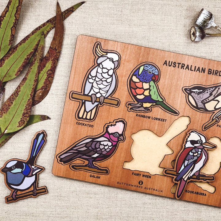 Australian birds wooden puzzle Buttonworks cockatoo parrot galah