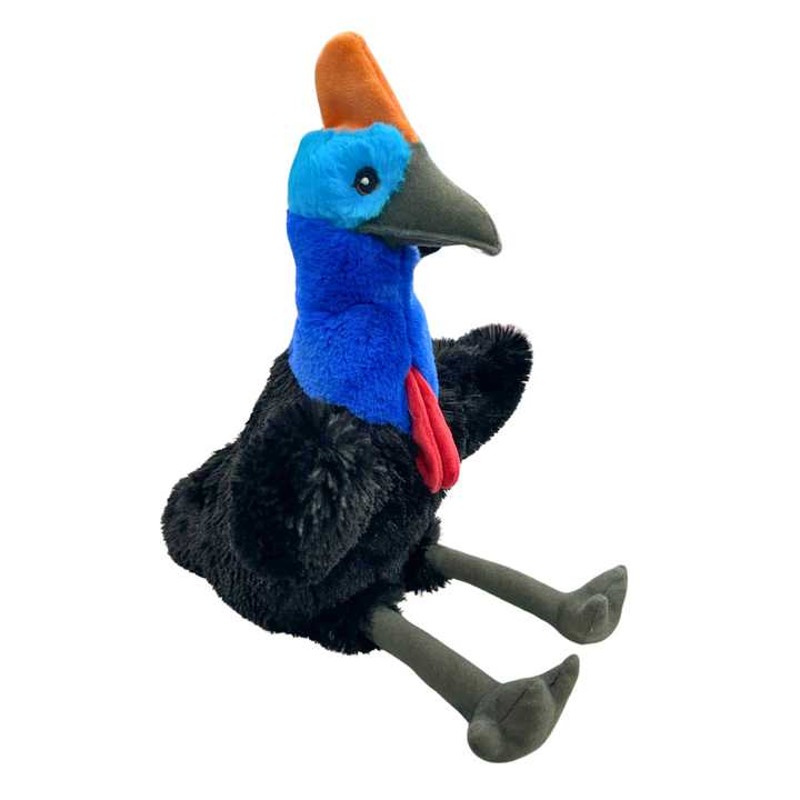 Hansa puppets Australia Cassowary native birds hand puppet eco buddies Folkmanis recycled eco-friendly