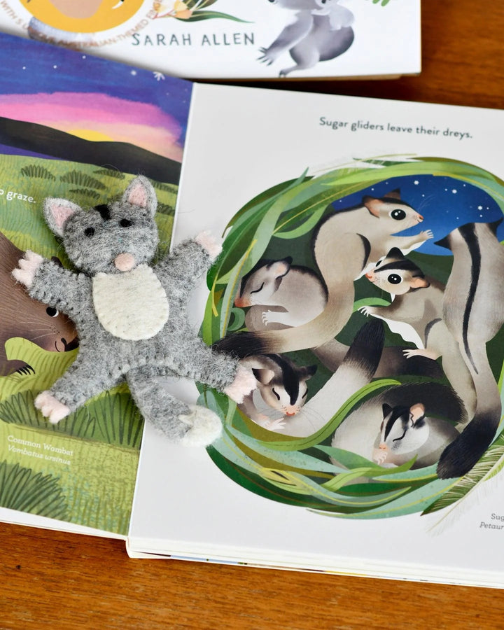 Jumping Joeys Finger Puppets Book gift set bookish play ideas australia native animals bilby puppets tasmanian devil possum kangaroo numbat glider