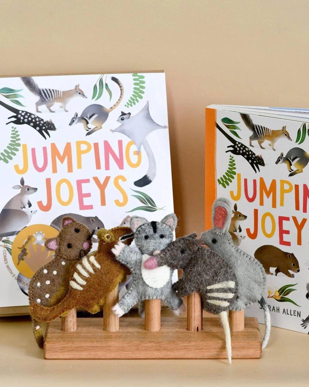 Jumping Joeys gift set Finger Puppets Book Australia kids puppet native animals quoll devil numbat bandicoot tasmanian devil