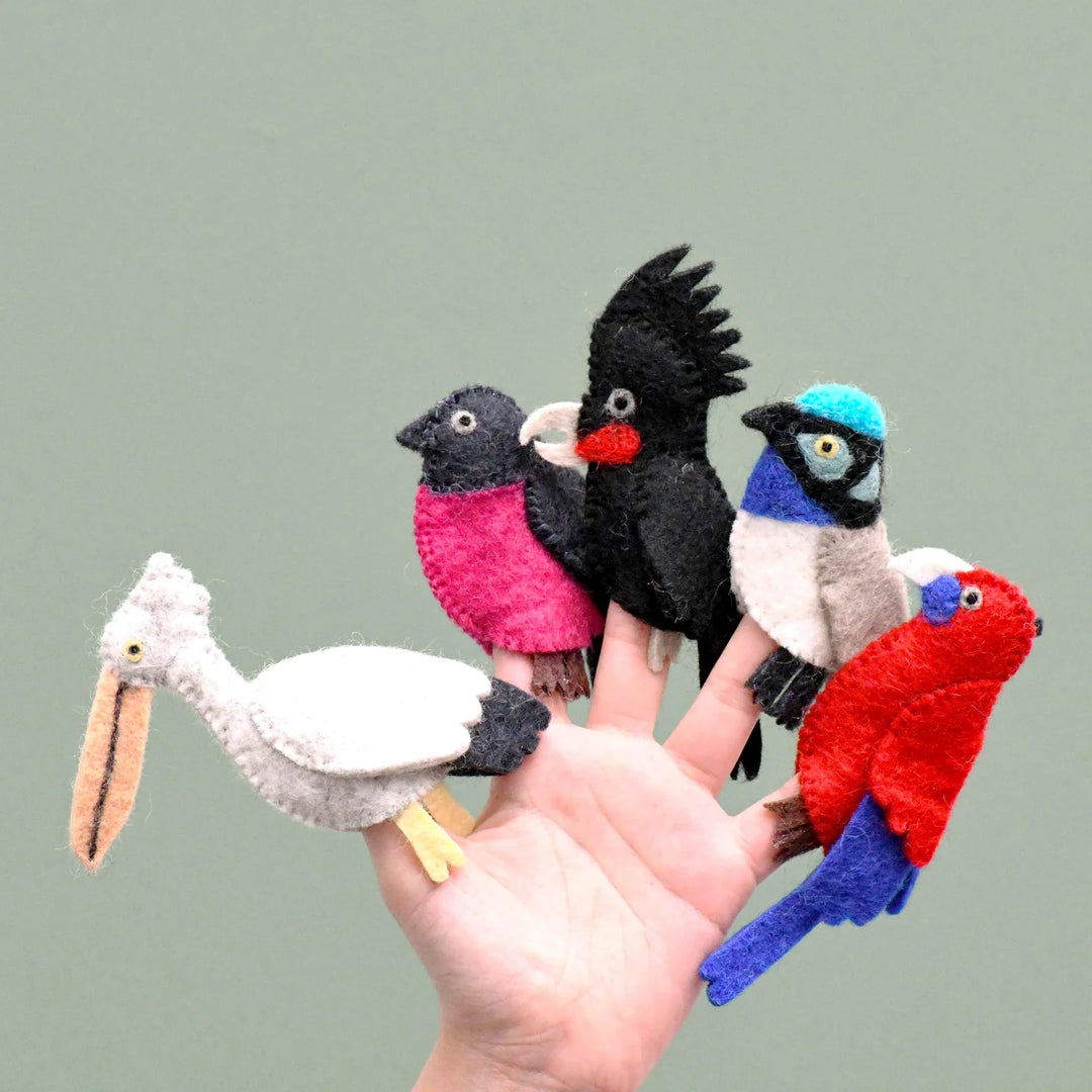 australian BIRDS finger puppets pelican puppet fairy wren cockatoo rosella galah tara treasures