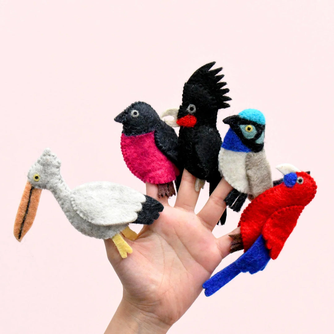 australian BIRDs felt finger puppets native animals wildlife sensory play homeschool teacher aid australia pelican fairy wren cockatoo toys