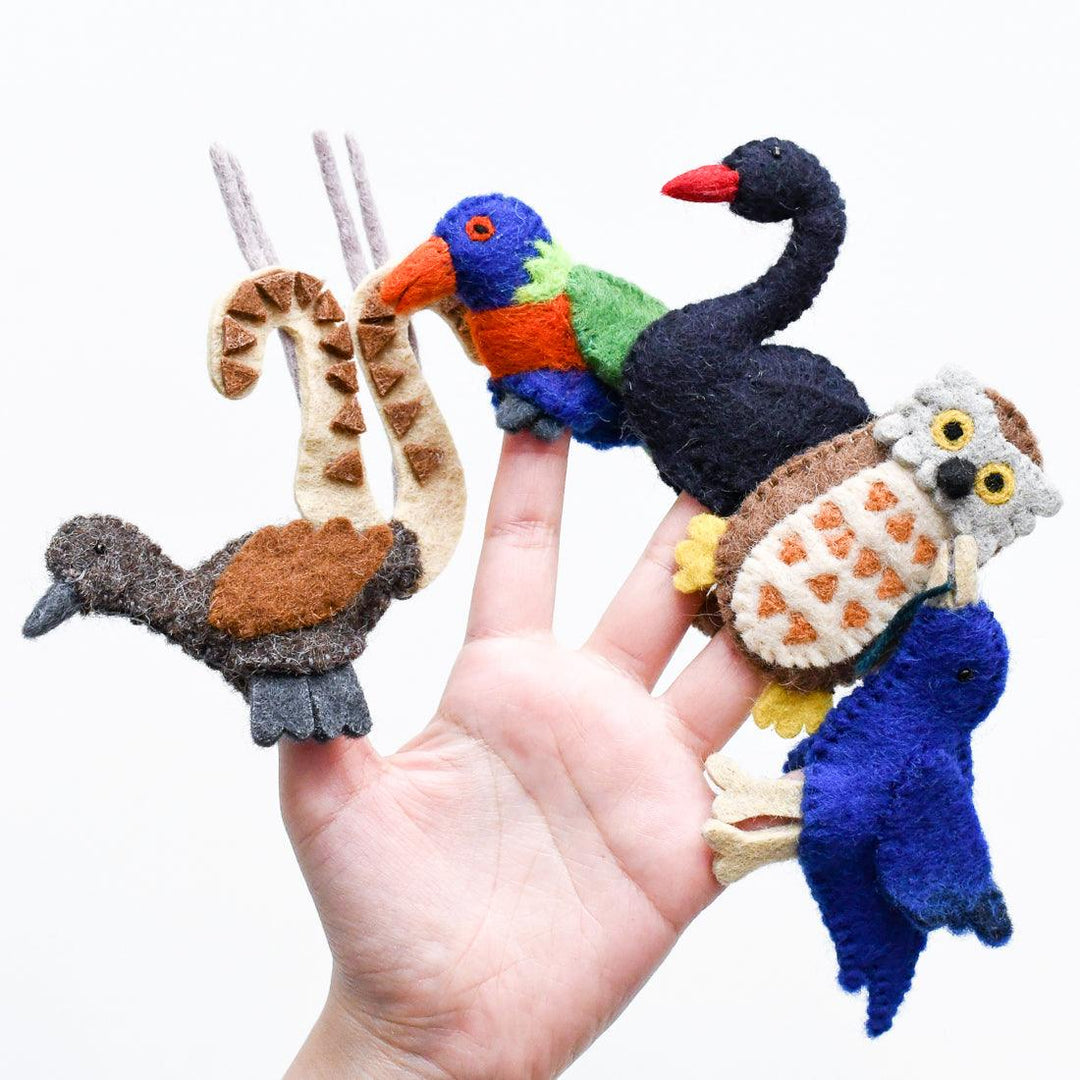 australian animals D finder-puppets birds native animals lyrebird rosella lorikeet bowerbird tara treasures