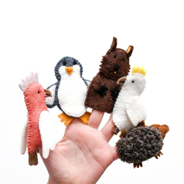 australian animals finger puppets native wildlife birds cockatoo puppet echidna wombat tara treasures set B