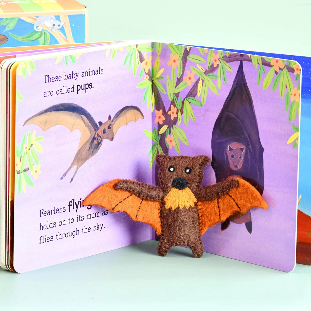 australian native animals finger puppets flying fox bat kangaroo koala wombat dingo platypus puppet