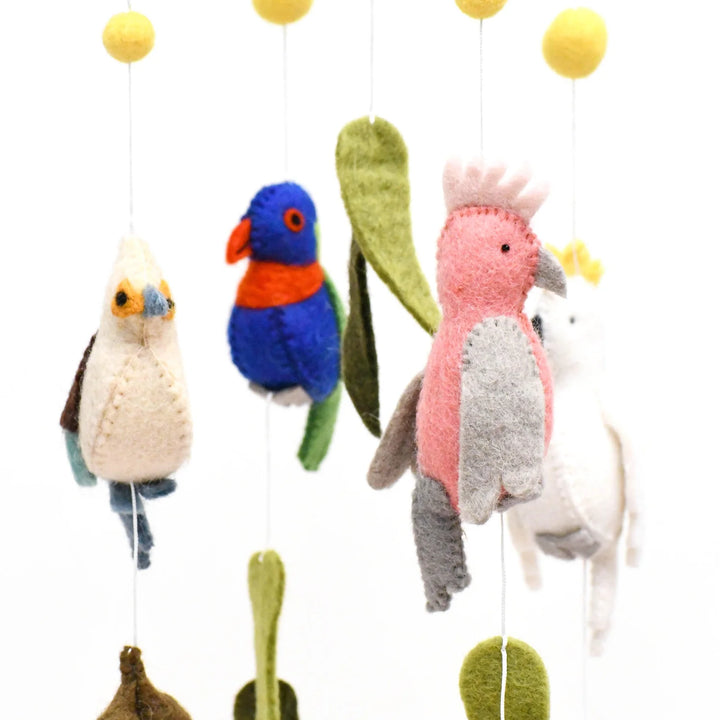 baby cot mobile australian animals felt birds cockatoo tara treasures