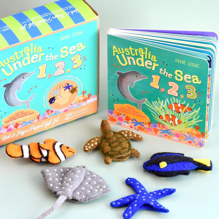 bookish play ideas australia finger puppets book set fish marine wildlife turtle ray shark dolphin teachers under the sea 123 franel essac