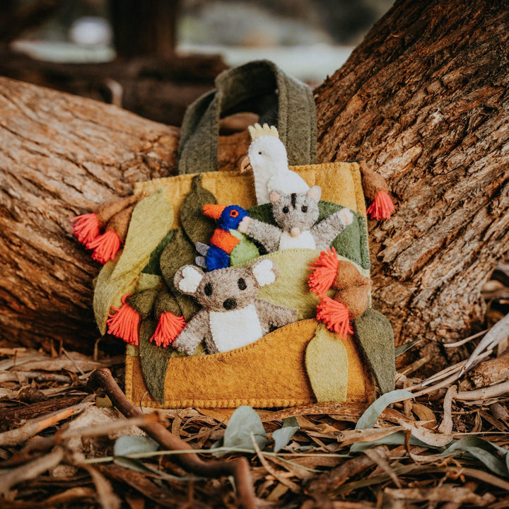 felt australian gumleaf playscape bag australia bush animals kids child toddler preschool ethical bags ecofriendly toys