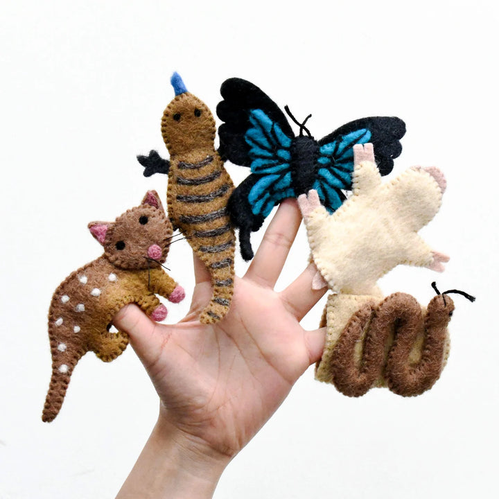 finger puppets australia animals native sensory play quoll puppet snake lizard eco-friendly bookish play ideas