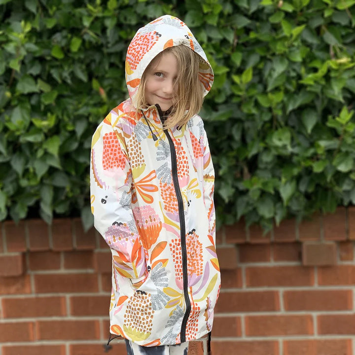 girls raincoat Australia waterproof rainjacket rain coat toddler kinder preschool child Aussie animals cockatoos floral Monster Threads