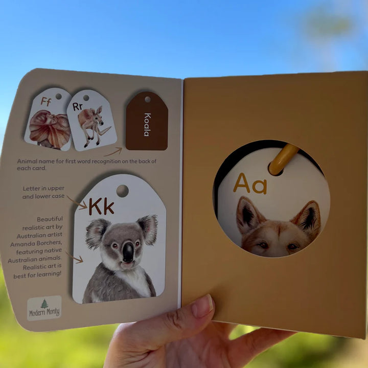 kids ABC alphabet flash cards Australia early learning preschool native animals conservation koala