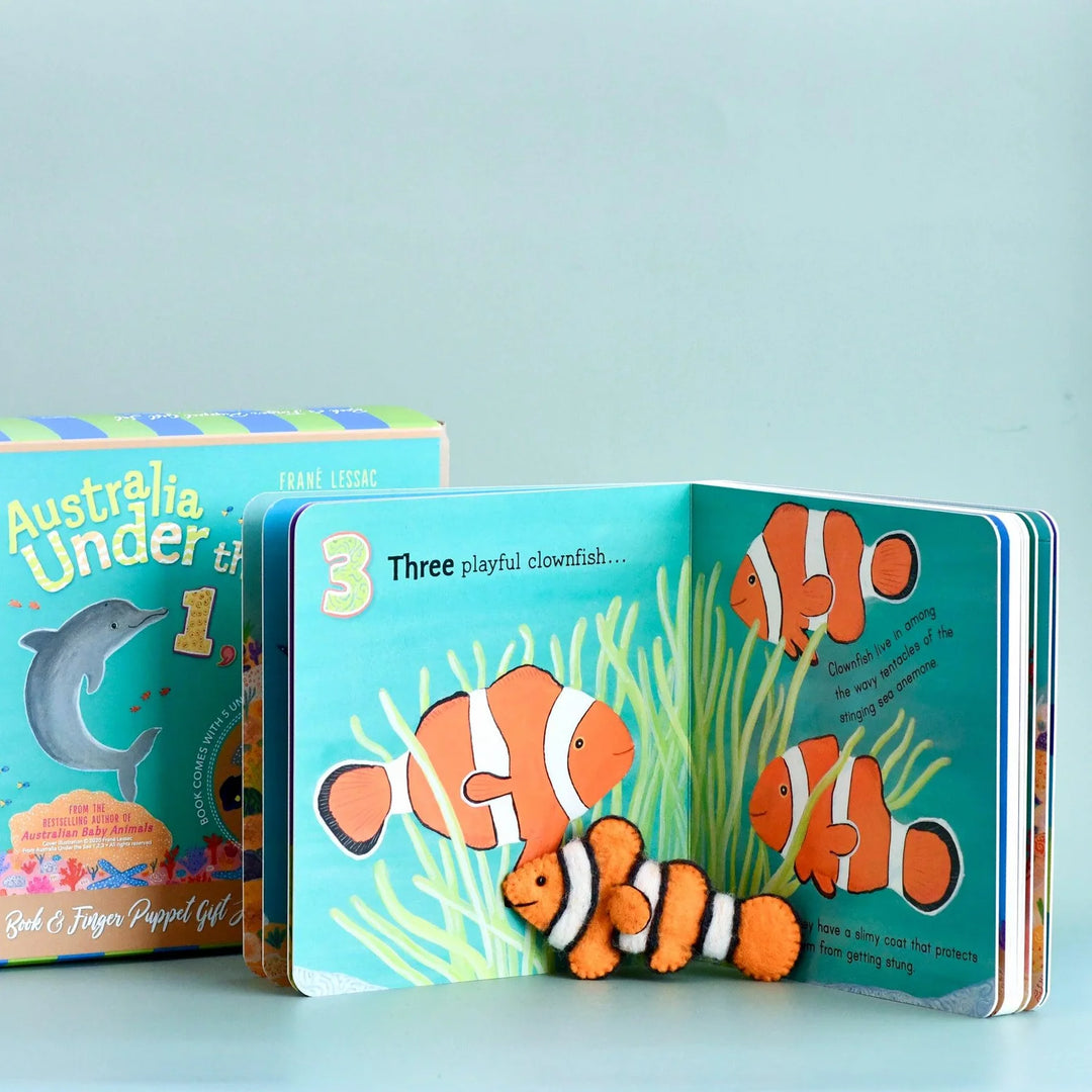 kids eco-friendly toys australia finger puppets book gift set sensory play tara treasures clownfish tropical barrier reef native animals