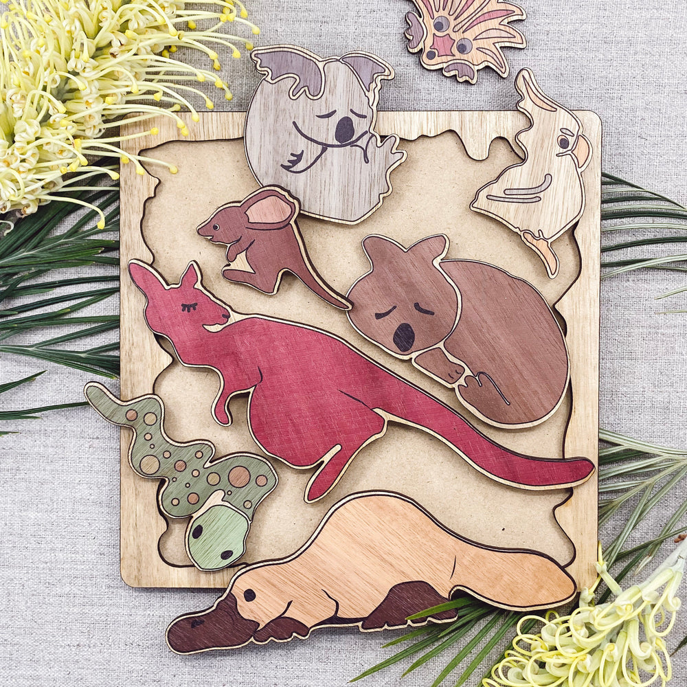 kids wooden puzzle Australia animals preschool educational wildlife kangaroo koala