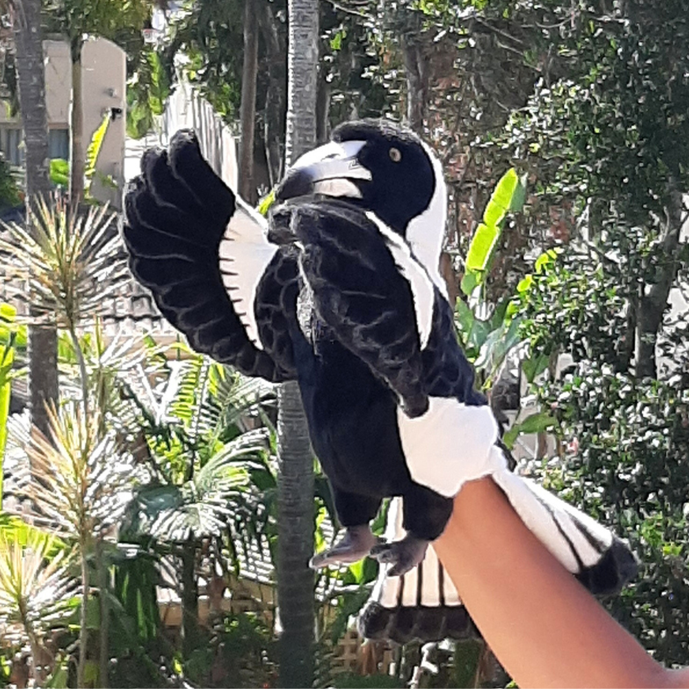 magpie bird hand puppet Australia lifelike Hansa