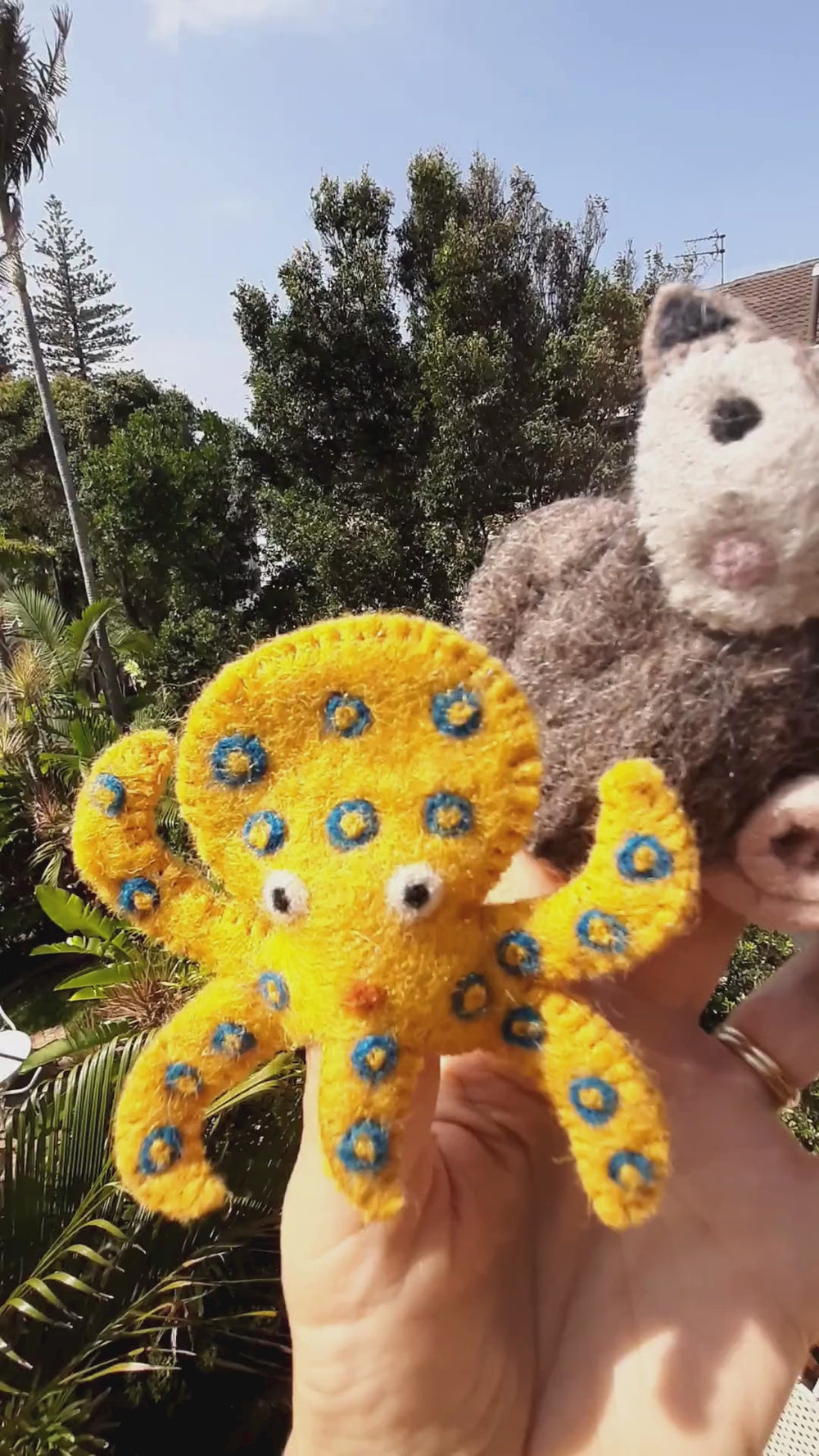 Australia finger puppets native nocturnal animals including quokka, tasmanian devil, possum, flying fox bat