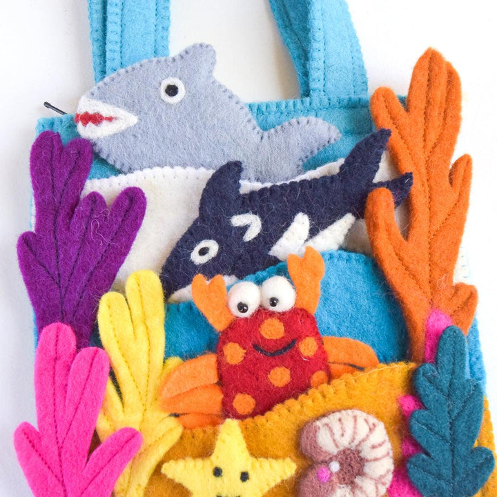 tara treasures felt sea play bag toddler preschooler ecofriendly toys ethical bag australia reef animals