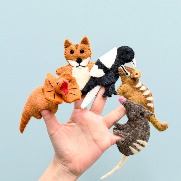 tara treasures finger puppets outback native animals puppet sensory play Australia dingo numbat bandicoot frilled neck lizard G