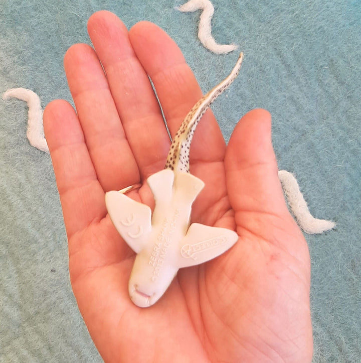underside of zebra shark toy figurine
